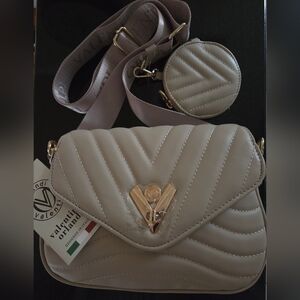 Valentino Orlandi Quilted Crossbody Bag with Coin Pouch – Taupe Nude – NWT